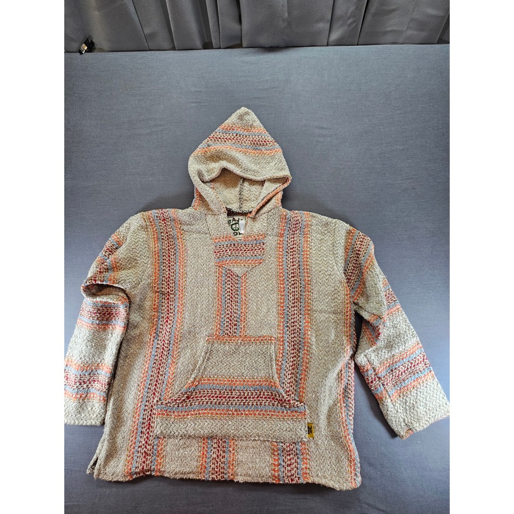 Baja Joe Earth Ragz Woven Striped Drug Rug Hoodie Beige Orange Blue Small